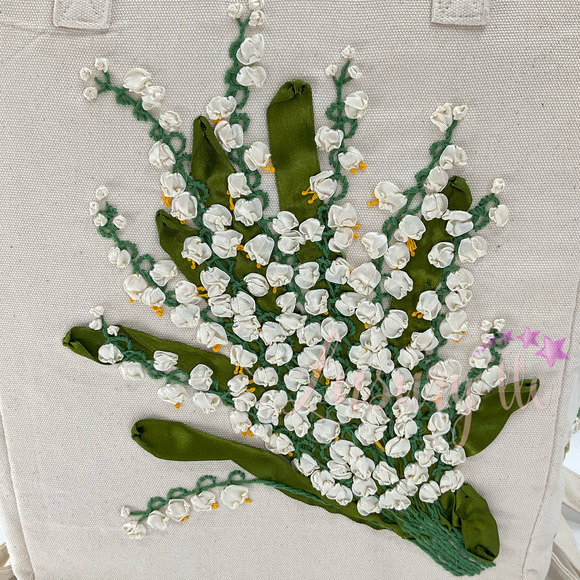 Lily Of The Valey Embroidery Convertible Backpack Tote Crossbody Bag, White main image 13